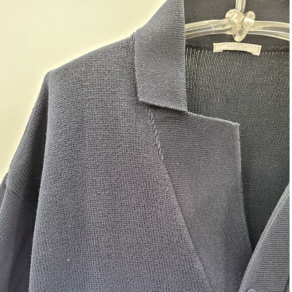 Joan Vass Blue‎ Knit Button Up Pockets Oversized Cardigan Sweater Top - Picture 10 of 13